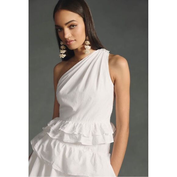 NEW By Anthropologie White One-Shoulder Tiered Ruffle Bridal Midi Dress Size 2 - Picture 5 of 5